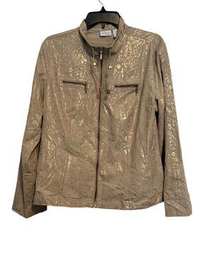Zenergy By Chicos Womens Gold Metallic Zip Jacket Size 2 Polyester/Spandex